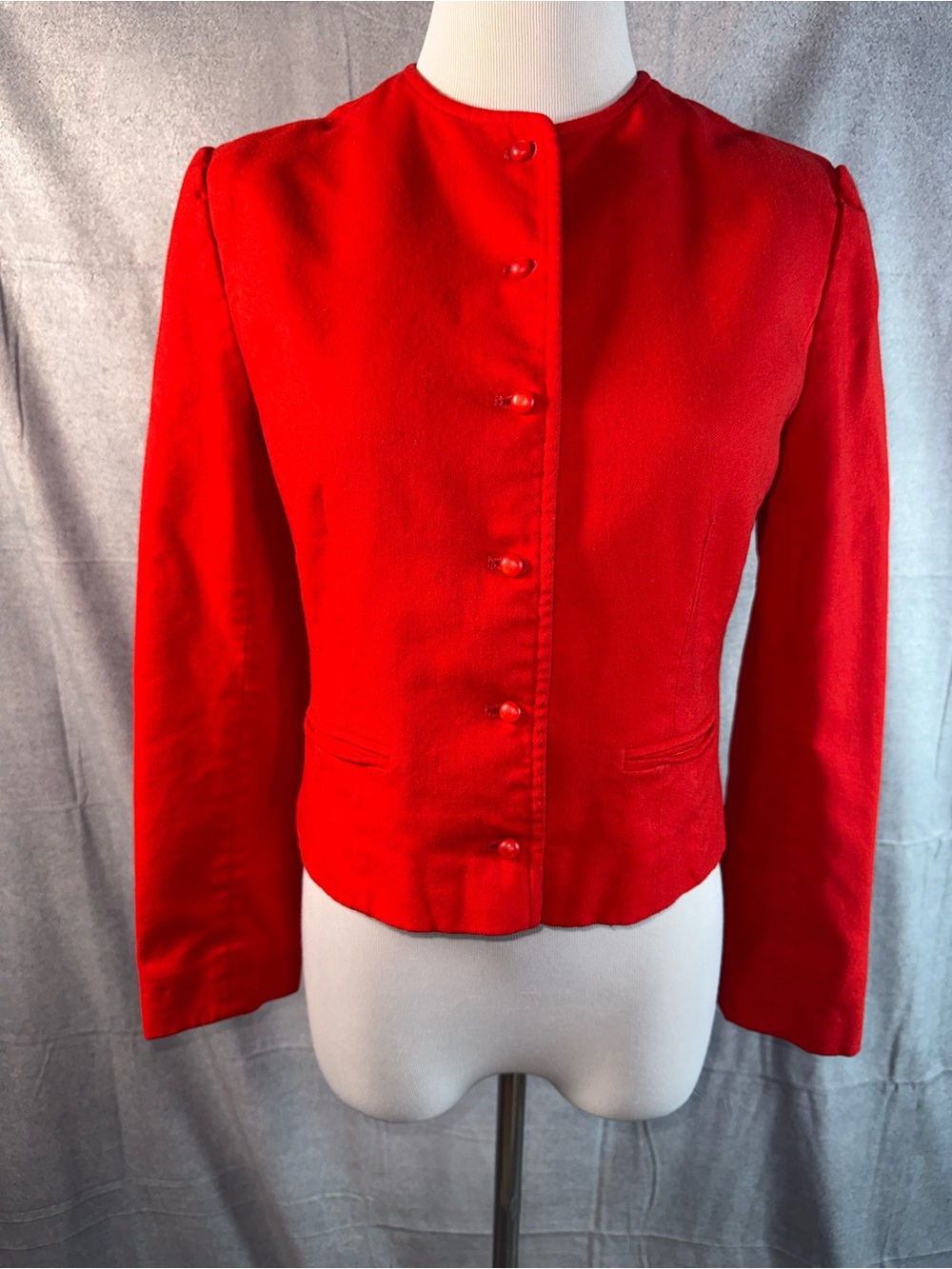 2282-Vintage Wool Pendleton Red Collarless Button-Front Blazer